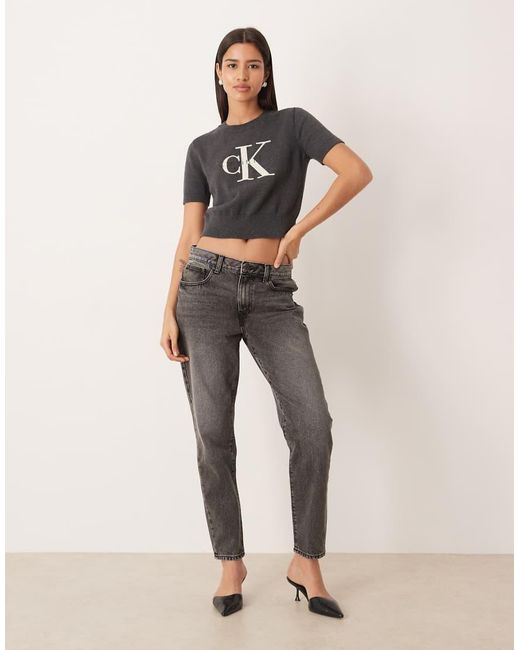 Calvin Klein Gray Monogram Logo Cropped Knitted Top