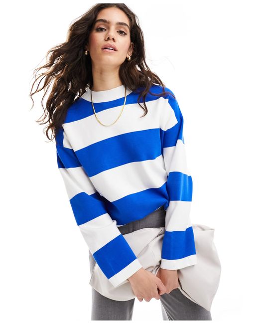 Mango Blue Chunky Stripe Boxy Sweatshirt