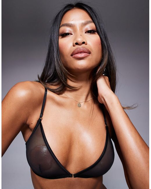 ASOS Black Lennox Mesh Front Fastening Triangle Bra With Satin Binding