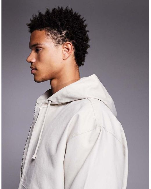 Faded Store Gray Core Canvas Hooded Zip Through Jacket for men