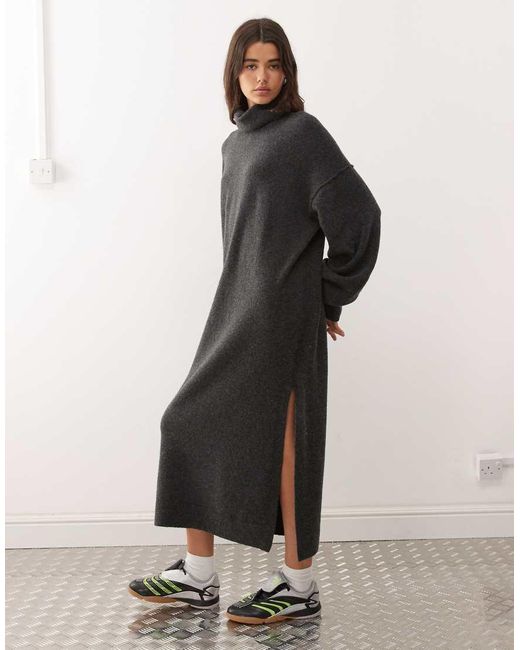 Weekday Black Turtle Neck Knitted Maxi Sweater Dress