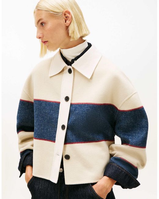 Tommy Hilfiger Blue – oversize-rugbyjacke mit cropped-schnitt aus wollmix