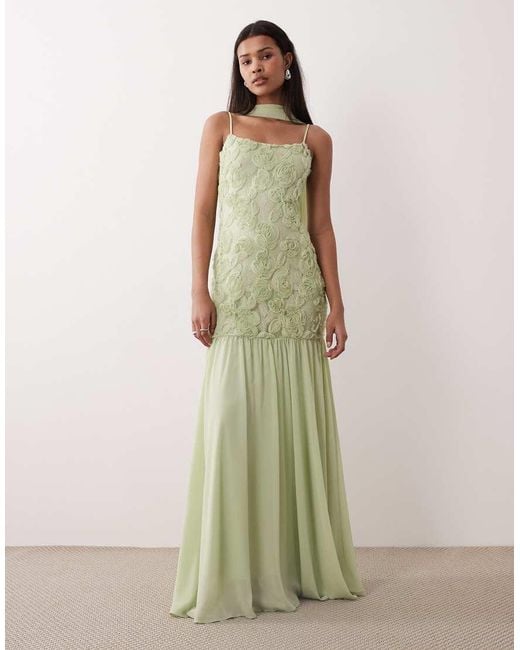 Gina Tricot Green Embroidery Maxi Dress