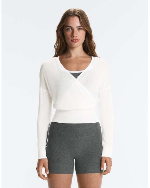 Oysho White Sheer Crossover Long-sleeved T-shirt