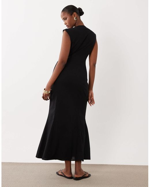 ASOS Black Square Neck Button Down Midi Sundress