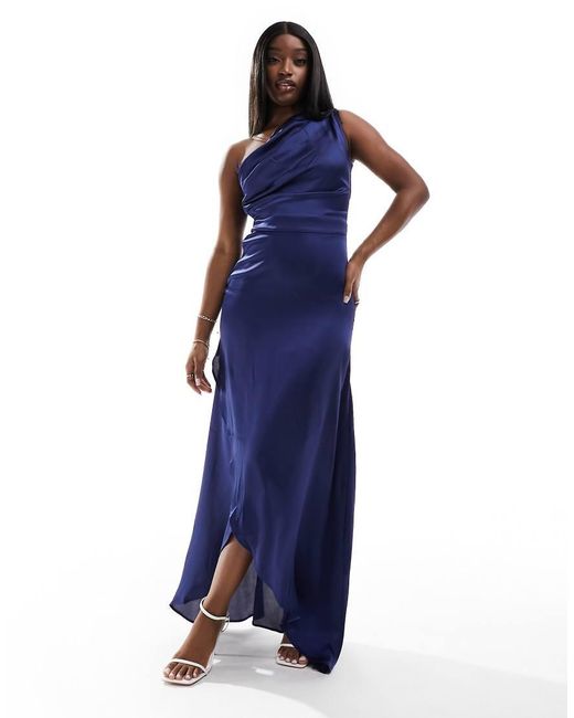 TFNC London Blue Bridesmaid One Shoulder Satin Maxi Dress