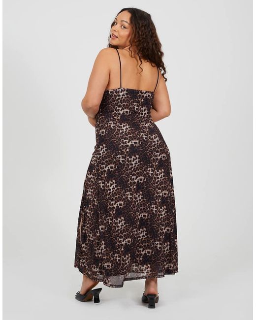 Brave Soul Brown Curve Leopard Print Strappy Maxi Dress With Split Detail