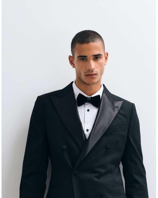 ASOS Blue Slim Double Breasted Tuxedo Suit Jacket for men