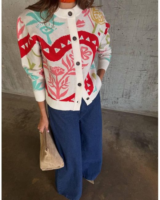 Never Fully Dressed Red Knit Crew Neck Cardigan