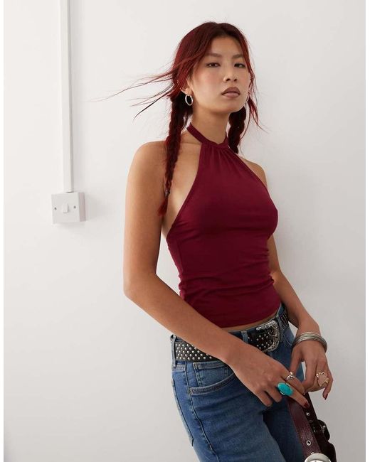 Motel Red Raceline High Neck Halter Top