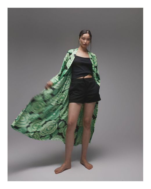 TOPSHOP Green Satin Bloom Print Robe
