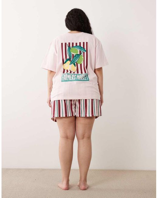 ASOS Red Asos Design Curve Oversized Tee And Short Pyjama Set With Farmers Market Graphic