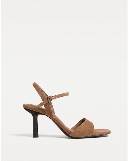 Stradivarius White Leather Heeled Sandals