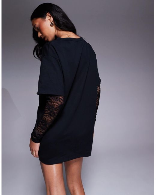 Fashionkilla Blue Exclusive Cotton Lace Sleeve Mini T-shirt Dress