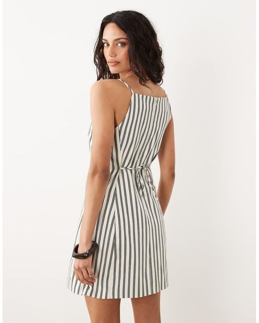 New Look White Stripe Button Through Cami Mini Dress