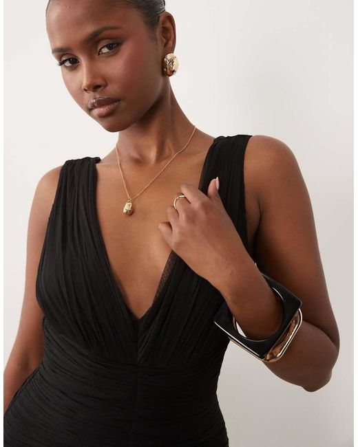 LACE & BEADS Black Bridesmaid Tulle Sleeveless Dropped Waist Tiered Hem Maxi Dress