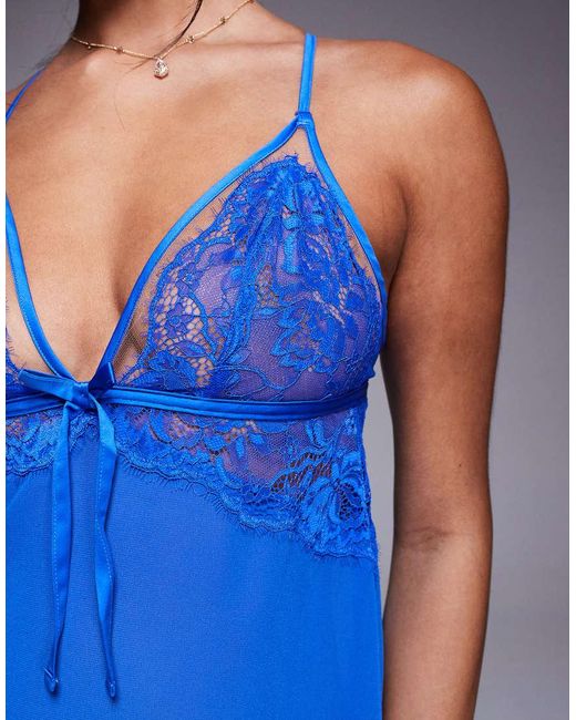 Ann Summers Blue Enchanting Satin Lace Chemise