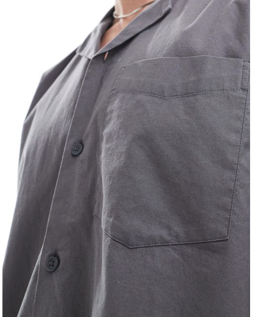 Hollister – kurzärmliges, kastiges hemd in Gray für Herren