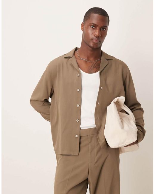 Camisa De Corte Cuadrado Con Cuello De Solapas De (Parte De Un Conjunto)-Neutro ASOS de hombre de color Natural
