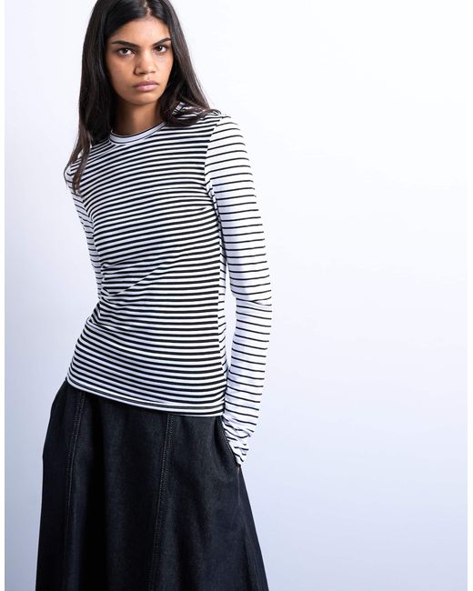 TOPSHOP Blue Stripe Contrast Back Long Sleeve Top