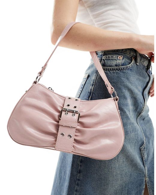 ASOS Pink Ruched Buckle Detailing Shoulder Bag