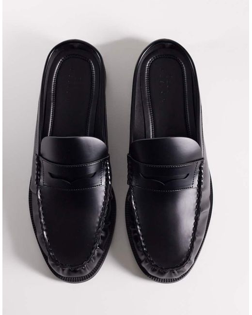 ASOS Black Mule Penny Loafers With Ruching for men