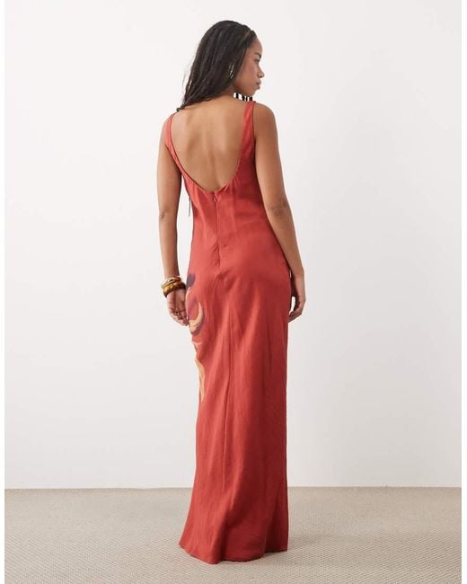 ASOS Red Scoop Neck Shift Maxi Dress With Placement Floral Print