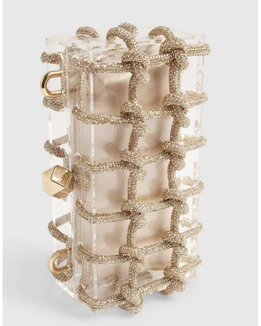 River Island Natural Diamante Rope Clear Clutch Bag