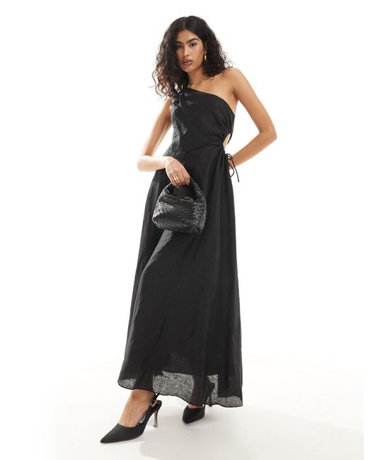 Forever New Black Asymmetrical Cut Out Waist Maxi Dress