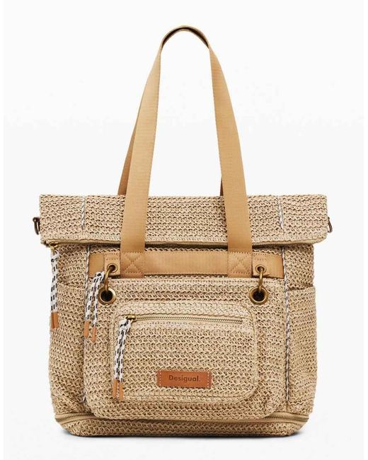 Desigual Natural Large Modular Raffia Backpack