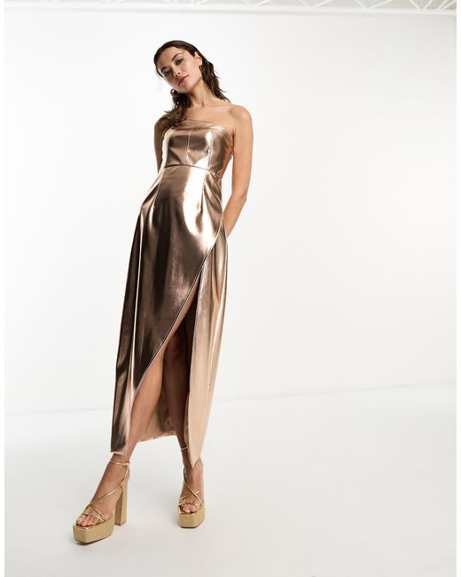 Amy Lynn Natural Lupe Bandeau Maxi Dress With Thigh High Split