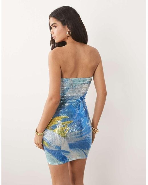 Kaiia Blue Exclusive Sequin Bandeau Mini Dress