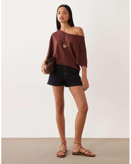 ASOS Red Slouchy Off-shoulder Oversized Tee