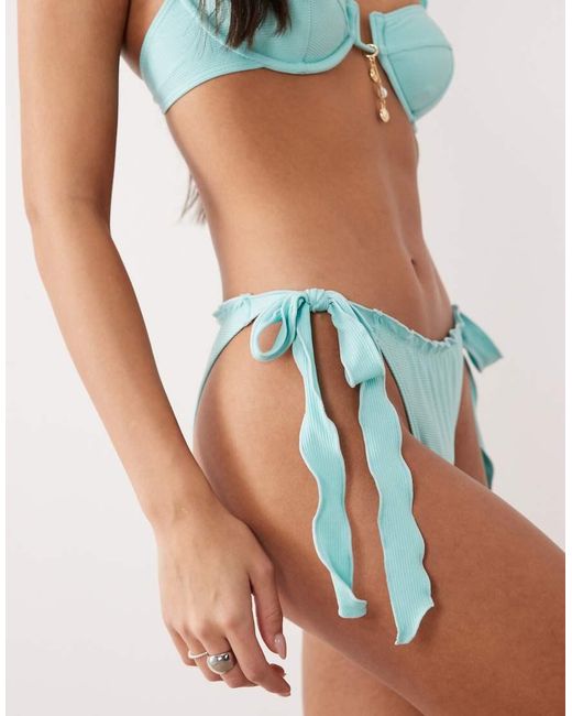 South Beach Blue Tieside Bikini Bottom With Frill Detail