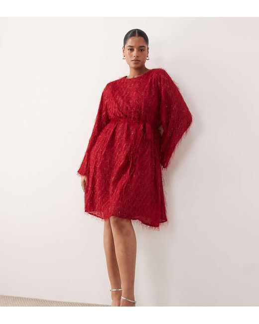 Vila Curve Fluffy Textured Tie Waist Mini Dress