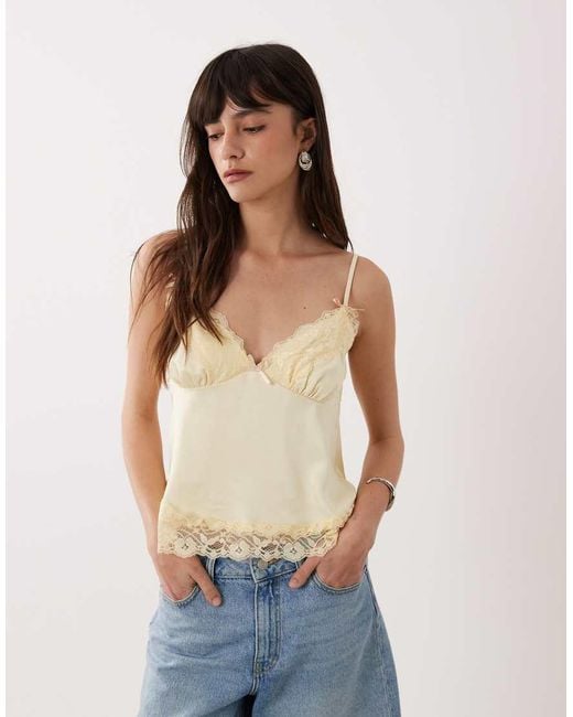 Miss Selfridge Blue Satin And Lace Cami Top