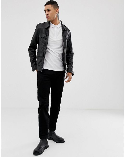 polo shirt with leather jacket