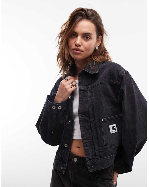 Carhartt Blue Belmar Denim Jacket With Faded Snake Print