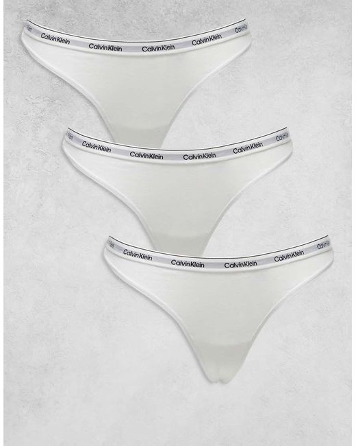 Calvin Klein White Modern Logo 3 Pack Thong