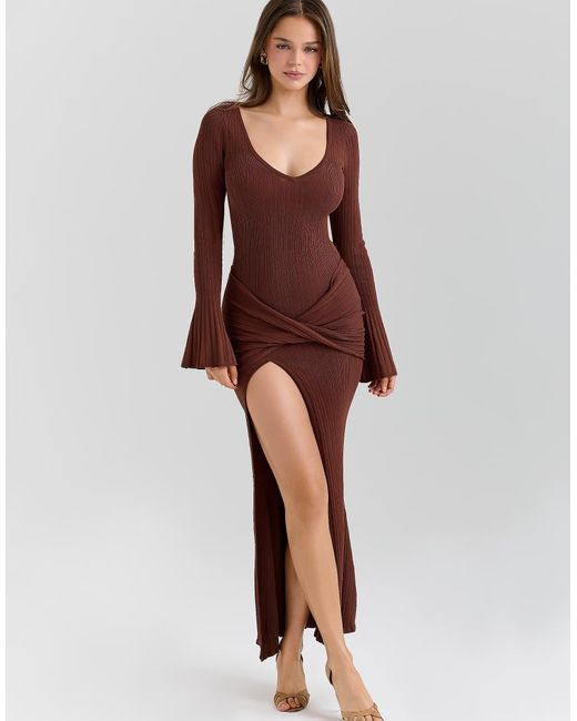 House Of Cb Red Khrysta Chocolate Draped Summer Knit Maxi Dress