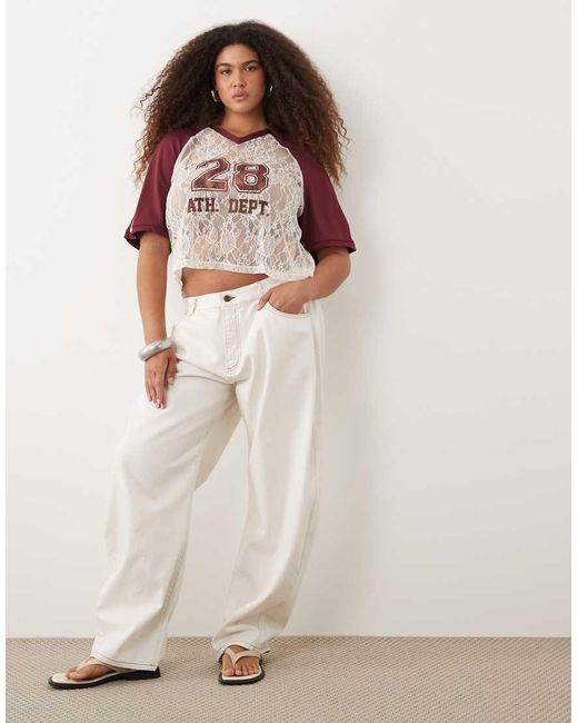 ASOS Brown Asos Design Curve Boxy Cropped Lace Football Shirt