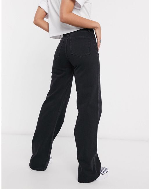 Monki Yoko Wide Leg Organic Cotton Jeans in Black - Lyst