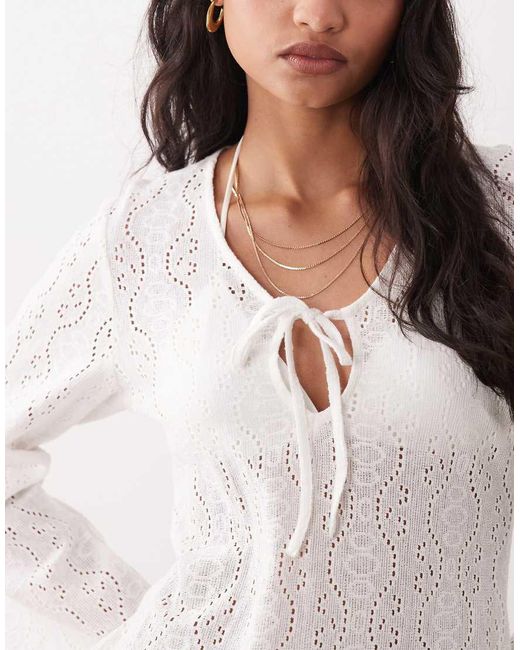 esmé studios White Knit Tie Front Mini Beach Dress Cover Up