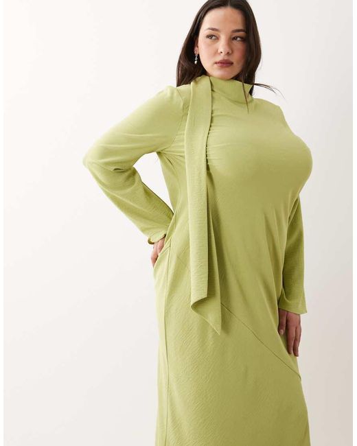ASOS Green Asos Design Curve High Neck Scarf Detail Maxi Dress