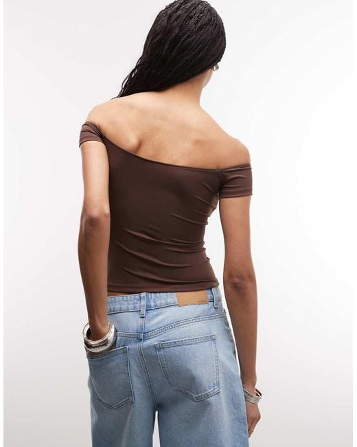ASOS Brown Sculpting Bardot Short Sleeve Top