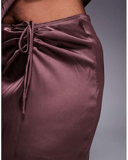 ASOS Brown Asos Design Curve Ruched Detail Satin Co-Ord Maxi Skirt