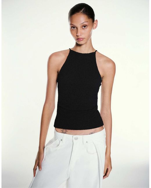 Top dos nu texturé Pull&Bear en coloris Black