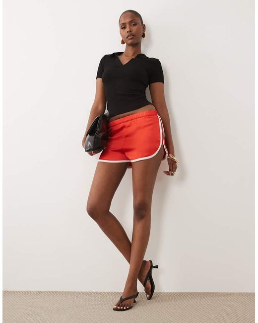 ASOS Red Contrast Seam Satin Runner Short
