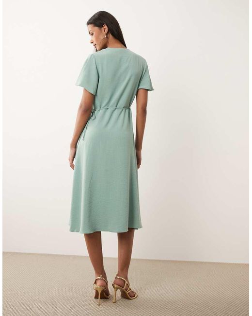Vila Green Short Sleeve Wrap Front Midi Dress