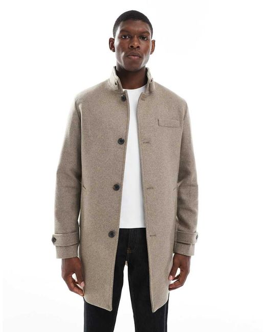 Jack & Jones Natural Wool Blend Funnel Neck Coat for men